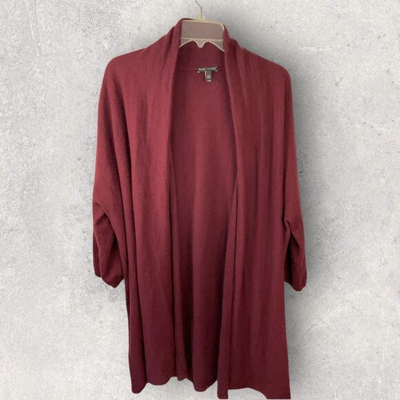 Eileen Fisher 100% Cashmere Cardigan L Burgundy Red Open Front Luxe Sweater - Picture 2 of 10